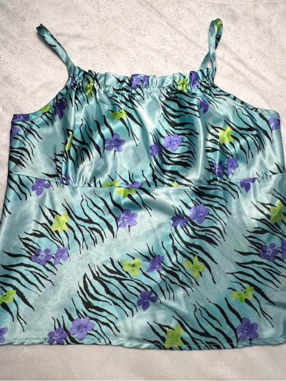 Limited Too Satin Floral Zebra Print Cami Top in Teal